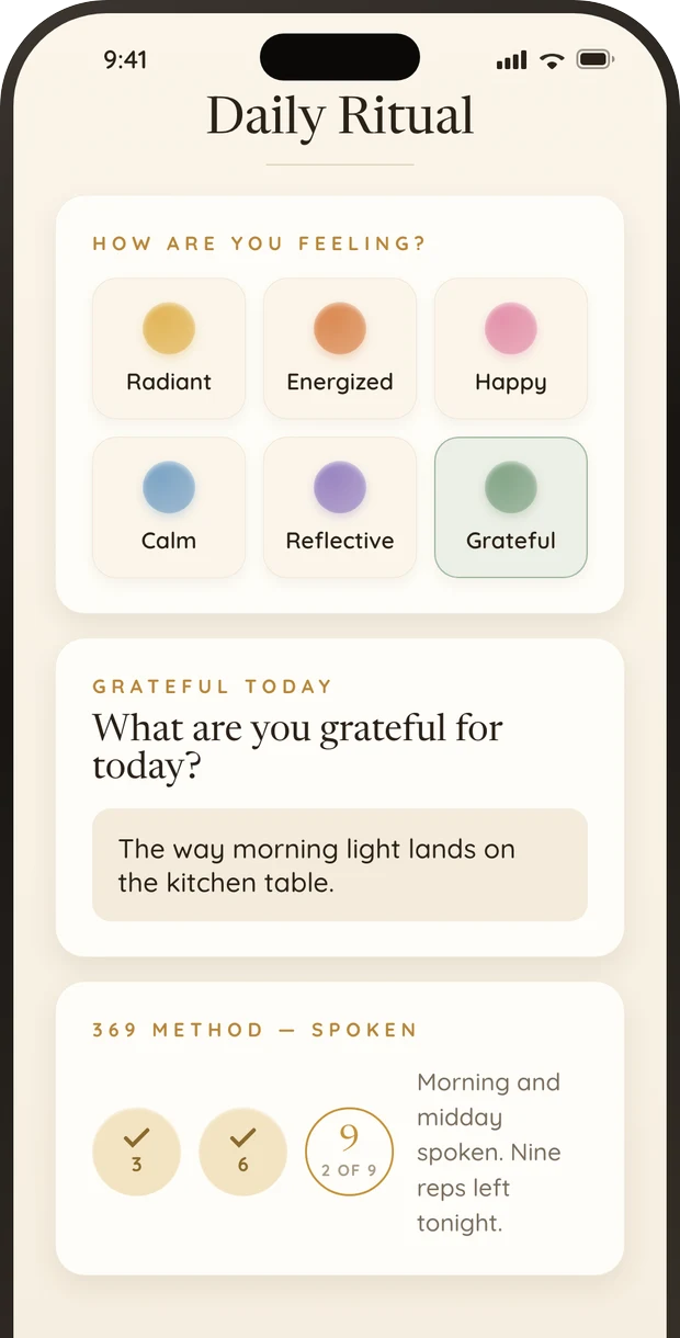 Daily manifestation ritual with mood check-in in the Shyne app