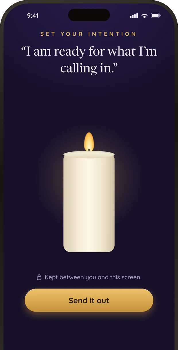 Setting a manifestation intention through the candle ritual in the Shyne app on iPhone